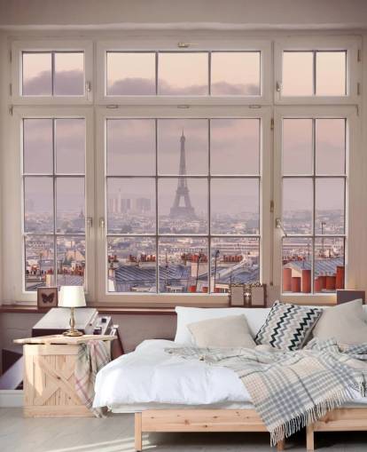 custom paris window mural called View of Eiffel Tower by Assaf Frank for home office or kitchen