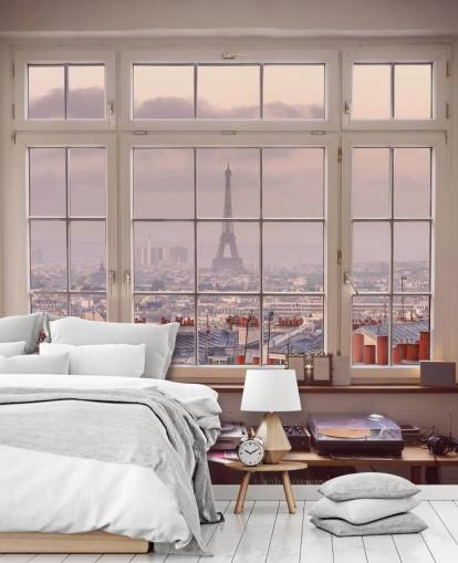 custom paris window mural called View of Eiffel Tower by Assaf Frank for home office or kitchen