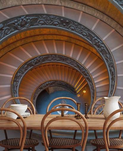 Mural de pared en 3D de Roma llamado Escalera en espiral en el Museo del Vaticano por Assaf Frank