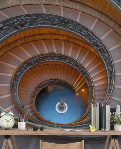 Mural de pared en 3D de Roma llamado Escalera en espiral en el Museo del Vaticano por Assaf Frank