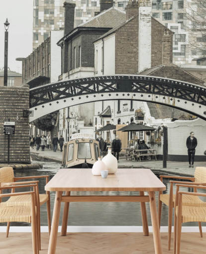 grey custom canal boat mural called Narrow Canal in Birmingham, UK by Assaf Frank