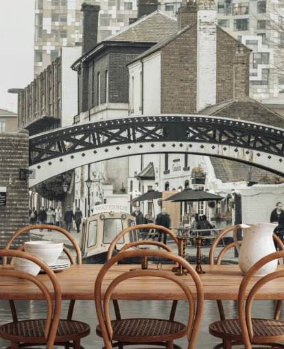 gray custom canal boat mural called Narrow Canal in Birmingham, UK by Assaf Frank