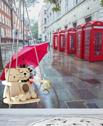 red and grey london street mural called London Dog with Umbrella by Assaf Frank red and grey london street mural called London Dog with Umbrella by Assaf Frank