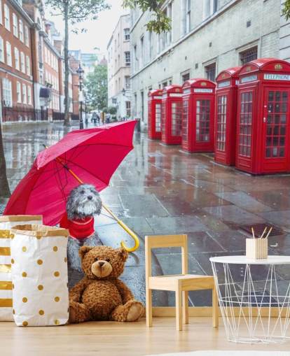 red and grey london street mural called London Dog with Umbrella by Assaf Frank