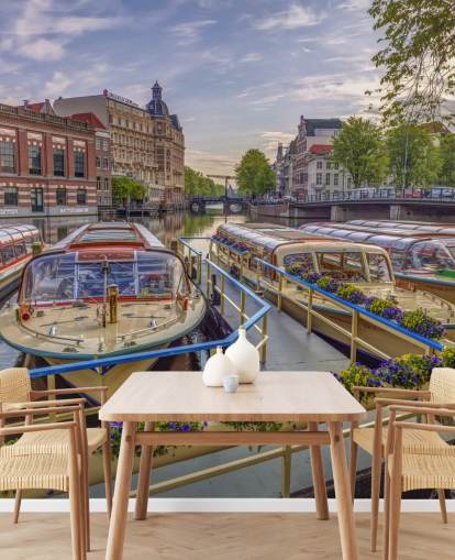 mural de fotos personalizado de Amsterdã chamado Canal Boats in Amsterdam por Assaf Frank