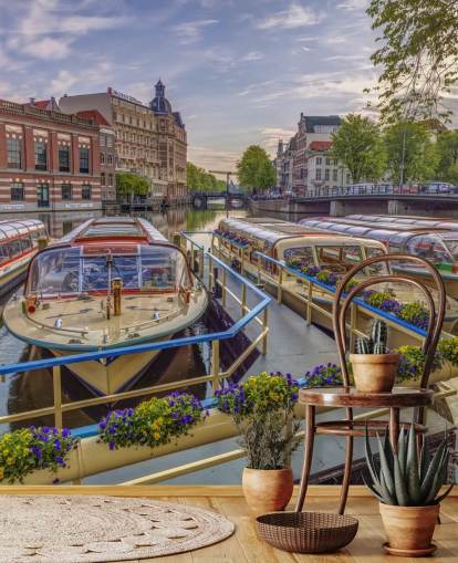 brugerdefineret fotomaleri af amsterdam kaldet Canal Boats i Amsterdam af Assaf Frank