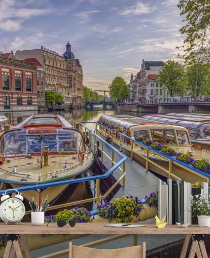 op maat gemaakte fotowand van amsterdam genaamd Canal Boats in Amsterdam door Assaf Frank op maat gemaakte fotowand van amsterdam genaamd Canal Boats in Amsterdam door Assaf Frank
