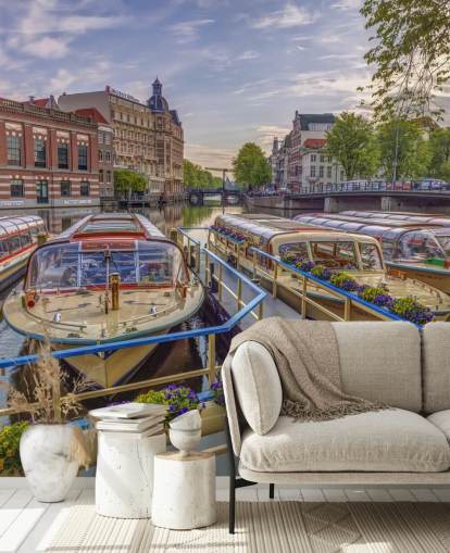 fotomurale personalizzato di Amsterdam chiamato Canal Boats in Amsterdam di Assaf Frank