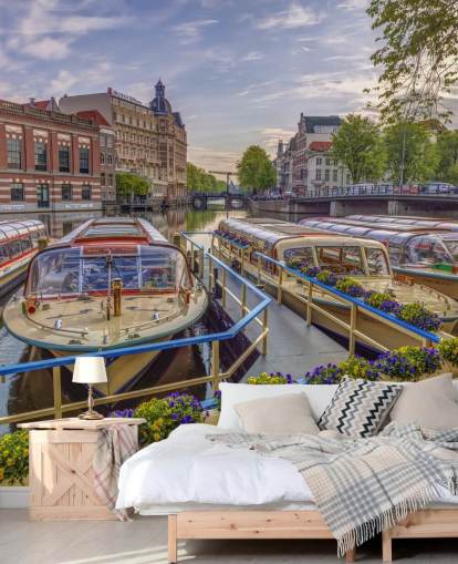 brugerdefineret fotomaleri af amsterdam kaldet Canal Boats i Amsterdam af Assaf Frank