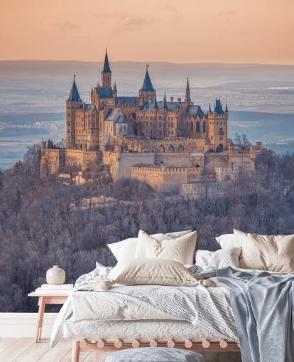 orange og lilla slottslandskabsmaleri kaldet Hohenzollern Castle, Tyskland af Assaf Frank