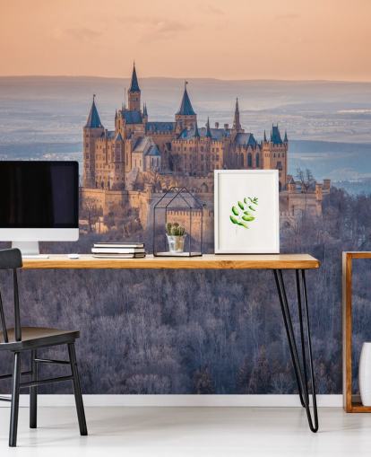 orange og lilla slottslandskabsmaleri kaldet Hohenzollern Castle, Tyskland af Assaf Frank orange og lilla slottslandskabsmaleri kaldet Hohenzollern Castle, Tyskland af Assaf Frank