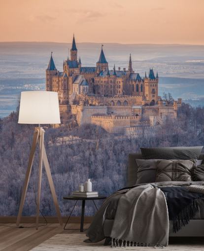 orange and purple castle landscape mural called Hohenzollern Castle, Germany by Assaf Frank orange and purple castle landscape mural called Hohenzollern Castle, Germany by Assaf Frank