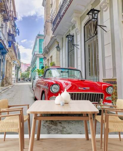red, white and blue cuba photo wall mural called Classic Car in Havana, Cuba by Assaf Frank