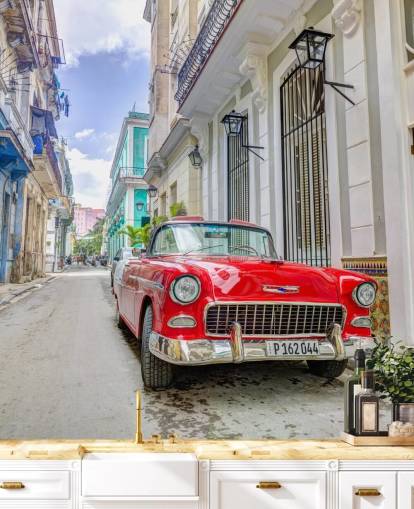 red, white and blue cuba photo wall mural called Classic Car in Havana, Cuba by Assaf Frank
