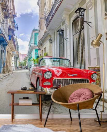 red, white and blue cuba photo wall mural called Classic Car in Havana, Cuba by Assaf Frank