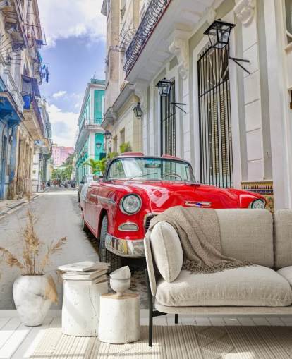 peinture murale rouge, blanche et bleue de Cuba appelée Classic Car à La Havane, Cuba par Assaf Frank peinture murale rouge, blanche et bleue de Cuba appelée Classic Car à La Havane, Cuba par Assaf Frank