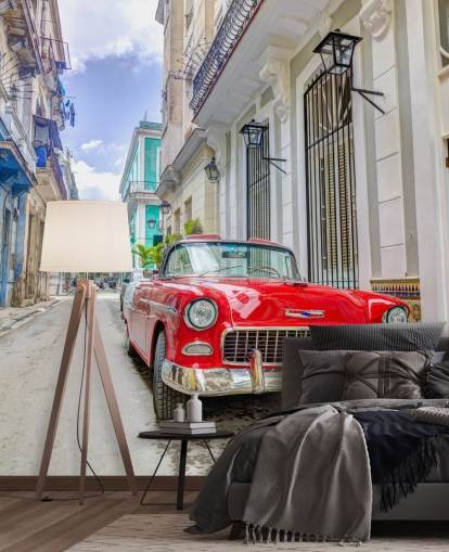 fotomurale rosso, bianco e blu chiamato Classic Car in Havana, Cuba di Assaf Frank fotomurale rosso, bianco e blu chiamato Classic Car in Havana, Cuba di Assaf Frank