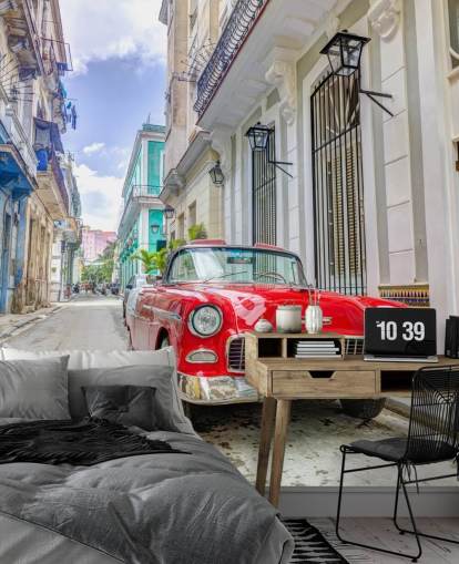 mural de parede com fotos de Cuba em vermelho, branco e azul chamado Classic Car in Havana, Cuba, de Assaf Frank mural de parede com fotos de Cuba em vermelho, branco e azul chamado Classic Car in Havana, Cuba, de Assaf Frank