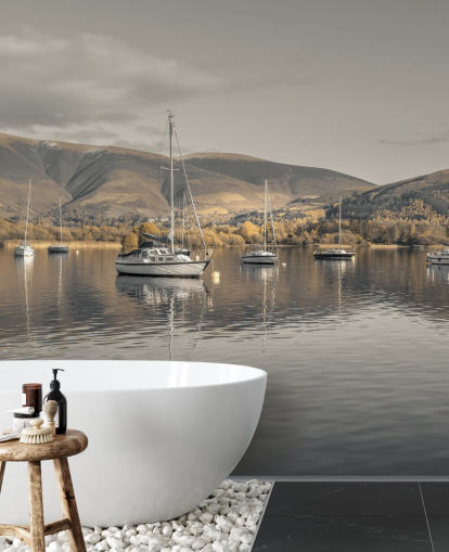 peinture murale brune et grise de la région des lacs intitulée Sailing Boats at Derwentwater par Assaf Frank peinture murale brune et grise de la région des lacs intitulée Sailing Boats at Derwentwater par Assaf Frank