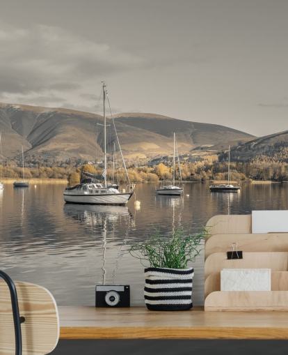 mural marrom e cinza do distrito de lagos chamado Sailing Boats at Derwentwater por Assaf Frank mural marrom e cinza do distrito de lagos chamado Sailing Boats at Derwentwater por Assaf Frank