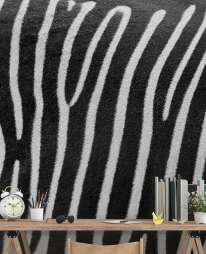 mural de parede com padrão de estampa de zebra em preto e branco de Assaf Frank para quartos, empresas e muito mais