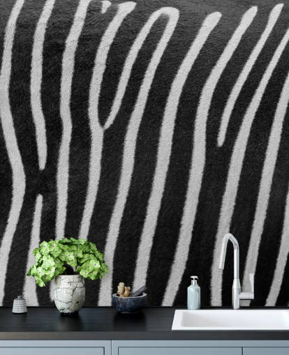 sort/hvidt zebraprintmønster vægmaleri fra Assaf Frank til soveværelser, virksomheder og mere