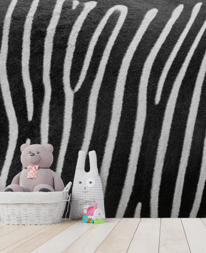 black and white zebra print pattern wall mural from Assaf Frank for bedrooms, businesses and more
