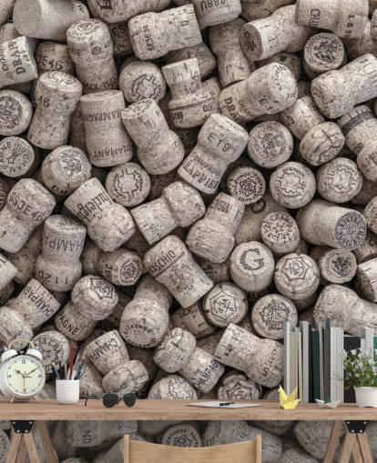 neutral bar mural called Champagne Corks for kitchens, dining rooms and bar settings