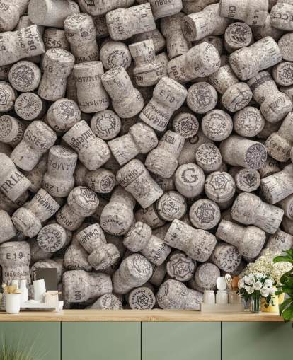 mural de bar neutro llamado Champagne Corks para cocinas, comedores y bares mural de bar neutro llamado Champagne Corks para cocinas, comedores y bares
