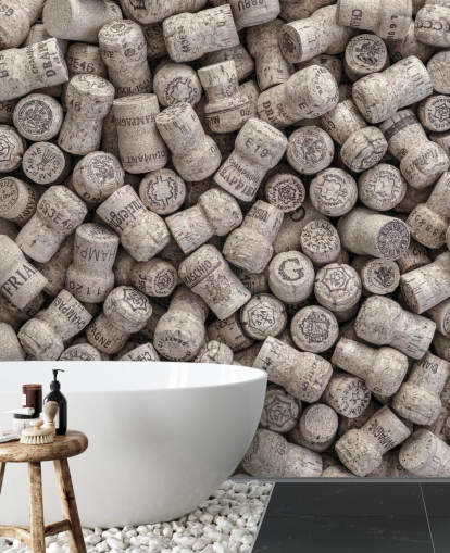 neutral bar mural called Champagne Corks for kitchens, dining rooms and bar settings