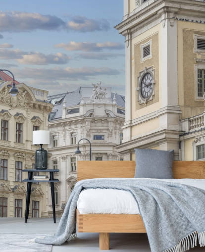 murale di facciata di un edificio neutro chiamato Buildings in Vienna, Austria di Assaf Frank