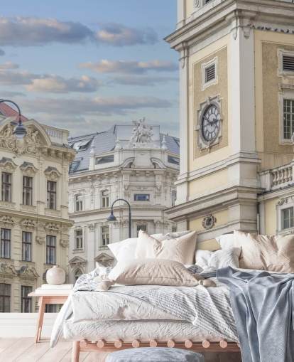 neutrales Gebäudefassadengemälde mit dem Titel Gebäude in Wien, Österreich von Assaf Frank