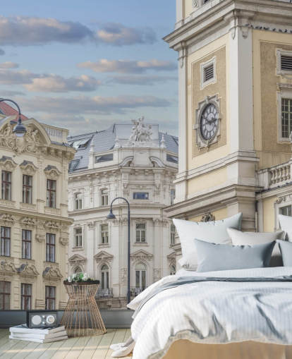 mural neutral de la fachada de un edificio llamado Edificios en Viena, Austria de Assaf Frank