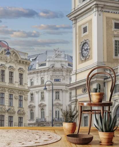 neutrale muurschildering van de gevel van een gebouw genaamd Buildings in Vienna, Oostenrijk door Assaf Frank