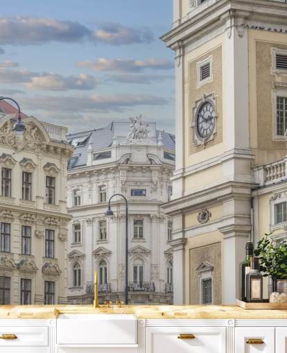 murale di facciata di un edificio neutro chiamato Buildings in Vienna, Austria di Assaf Frank