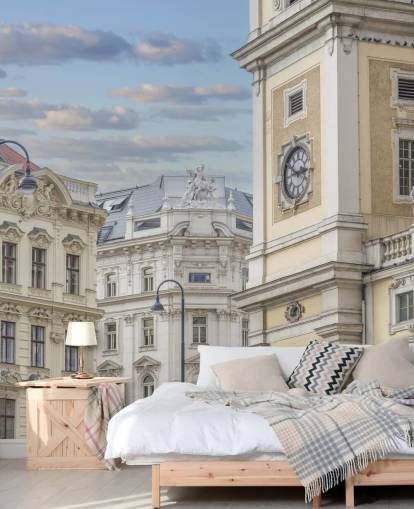 murale di facciata di un edificio neutro chiamato Buildings in Vienna, Austria di Assaf Frank