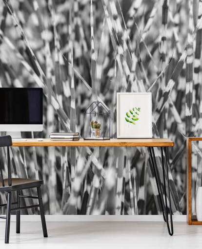 aangepaste zwart-witte grasmuurschildering genaamd Zebra Grass van Assaf Frank