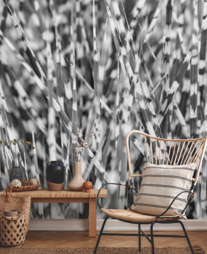 aangepaste zwart-witte grasmuurschildering genaamd Zebra Grass van Assaf Frank aangepaste zwart-witte grasmuurschildering genaamd Zebra Grass van Assaf Frank