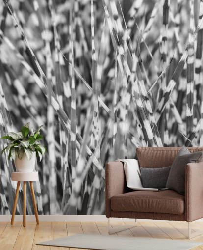 mural personalizado de hierba en blanco y negro llamado Zebra Grass de Assaf Frank
