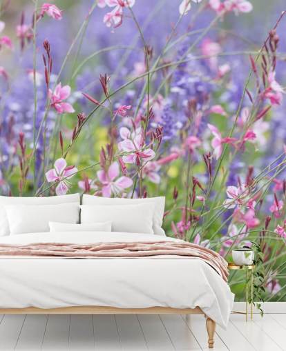 pink, purple and green floral mural called Meadow Flowers by Assaf Frank