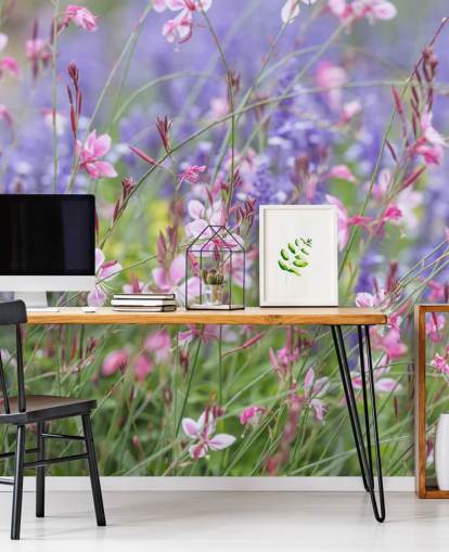 pink, purple and green floral mural called Meadow Flowers by Assaf Frank