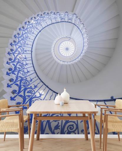 blue and white 3d effect wall mural called spiral staircase by Assaf Frank blue and white 3d effect wall mural called spiral staircase by Assaf Frank