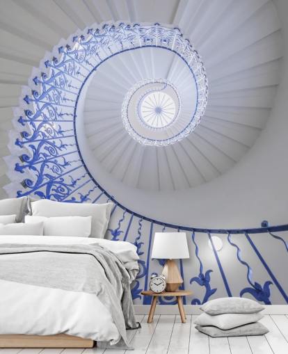 blue and white 3d effect wall mural called spiral staircase by Assaf Frank blue and white 3d effect wall mural called spiral staircase by Assaf Frank