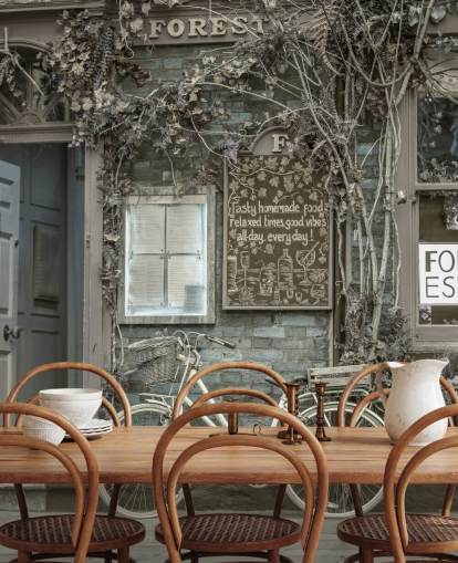 gray shop facade mural called Bicycle Outside a Cafe, York by Assaf Frank gray shop facade mural called Bicycle Outside a Cafe, York by Assaf Frank