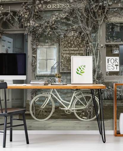 grå butiksfasadväggmålning som heter Bicycle Outside a Cafe, York av Assaf Frank