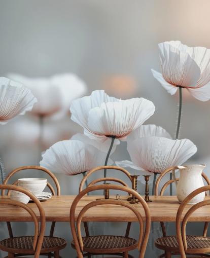 hvit valmue veggmaleri kalt White Poppies av Assaf Frank for soverom og stuer