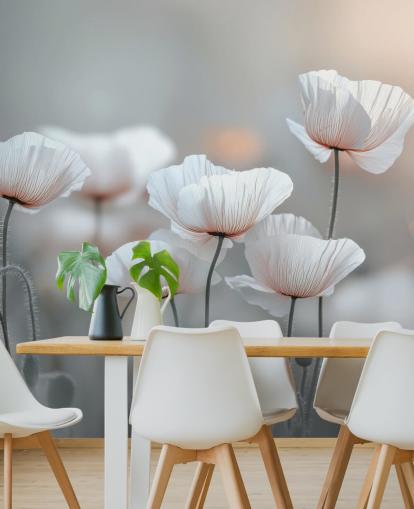 peinture murale de coquelicots blancs appelée White Poppies par Assaf Frank pour les chambres et les salons