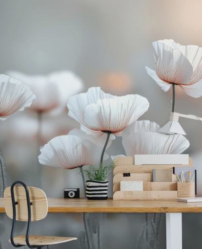 hvit valmue veggmaleri kalt White Poppies av Assaf Frank for soverom og stuer hvit valmue veggmaleri kalt White Poppies av Assaf Frank for soverom og stuer