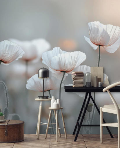 murale con papaveri bianchi chiamato White Poppies di Assaf Frank per camere da letto e salotti murale con papaveri bianchi chiamato White Poppies di Assaf Frank per camere da letto e salotti