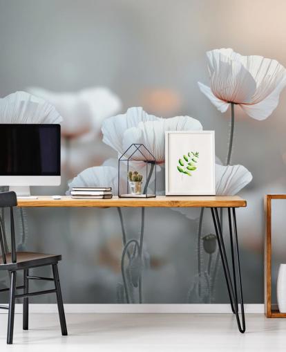 murale con papaveri bianchi chiamato White Poppies di Assaf Frank per camere da letto e salotti murale con papaveri bianchi chiamato White Poppies di Assaf Frank per camere da letto e salotti